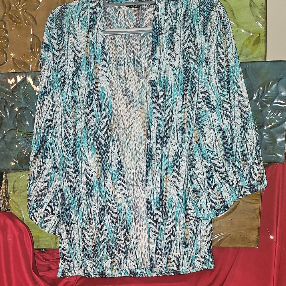 EUC Iman Chic Blue and Black Patterned Kimono Type Sweater